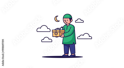 Nighttime Delivery Person with Parcel Under Cloudy Sky