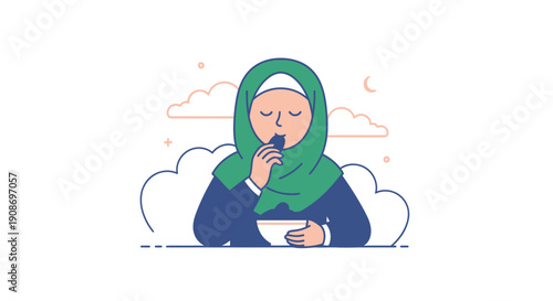 Modern Illustration of a Woman in Hijab Using Smartphone