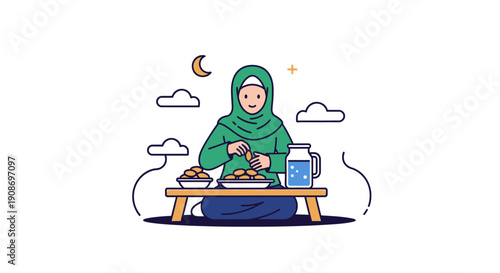Serene Muslim Woman Sitting on Floor with Traditional Coffee Setup