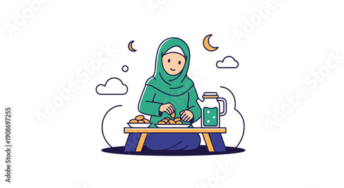 Woman Cooking at Night with Traditional Attire and Cozy Atmosphere