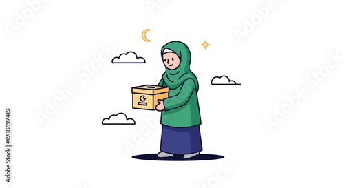 Female Muslim Delivery Worker Holding Package in Hand