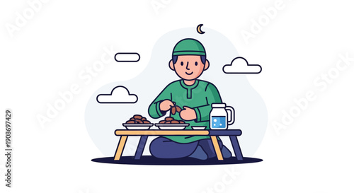 Cute Child in Traditional Kimono Enjoying Japanese Meal Outdoors