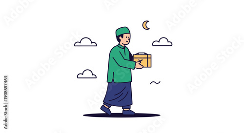 Person Walking at Night with Gift Box in Hand