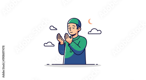 Young Muslim Man Praying Outdoors at Night