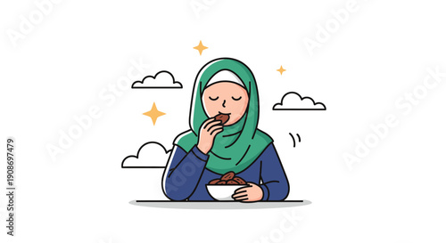 Young woman in hijab enjoying a healthy snack outdoors