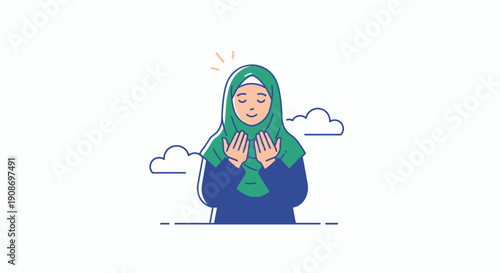 Peaceful Muslim Woman Praying with Calm Expression