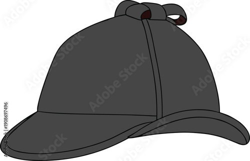 Vector illustration of deerstalker hat icon in dark minimalist design symbolizing detective work, mystery, literature, and classic cultural identity