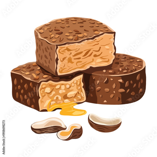 Assorted brownies and nuts arranged on a white background. isolated on white background, Vector, illustration