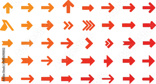 Orange and red arrow icons pointing forward set