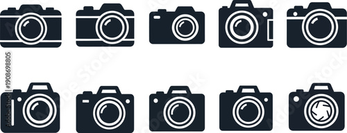 Black and white camera icons for photography design