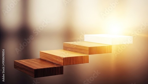 A stack of wooden blocks stepping up to a bright light