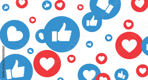 Social media like and love reaction pattern icons