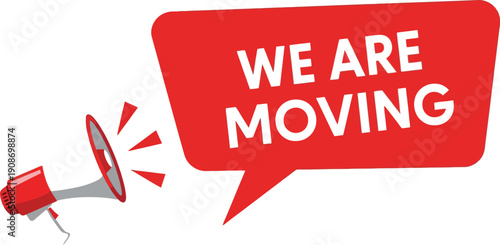 Megaphone announcing company relocation message