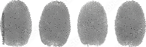Four black and white fingerprint patterns 