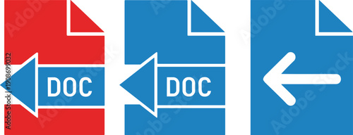 Vector illustration of document file icons with arrows, DOC format symbols, office digital design elements for file transfer and management
