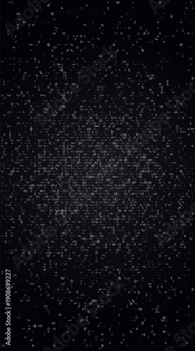 A cold, vertical expanse of stark white binary characters against a deep obsidian void. The irregular, hand-etched symbols create a rhythmic yet chaotic digital snowstorm, evoking feelings of isolated