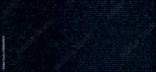 Deep sapphire and cobalt digits shimmer within a vast navy void. This panoramic digital visualization explores the fluid essence of modern networking, where streams of data flow like a silent, rhythmi