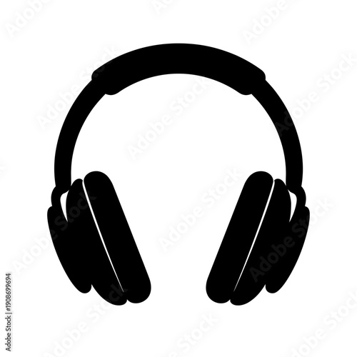 Professional Black Silhouette Over-Ear Headphones Icon for Audio, Music, Gaming, and Communication. Essential Vector Graphic for Studio, DJ, Podcast, and Personal Listening Experiences. High-Fidelity