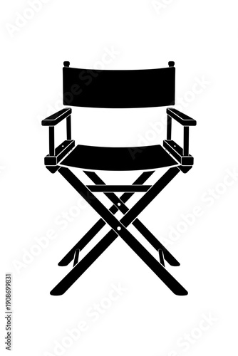 Iconic black director's chair silhouette, a timeless symbol of authority, leadership, and creative direction in film, theater, and television production. Elegant, minimalist vector illustration for de