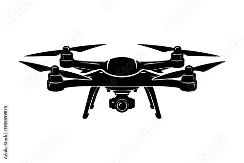 Professional Quadcopter Drone with Integrated Camera for High-Resolution Aerial Photography & Videography. Modern UAV Technology for Surveying, Filming, and Recreational Flying. Stylish Vector Illustr