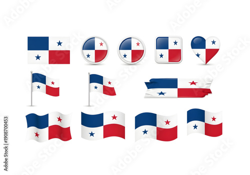 Panama flag with blue and red stars in white quarters set png on transparent background