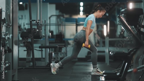 Wallpaper Mural Determined athletic woman doing lunges with dumbbells Torontodigital.ca