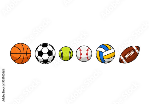 Sports balls set with soccer basketball tennis baseball volleyball and american football icons isolated on white background png
