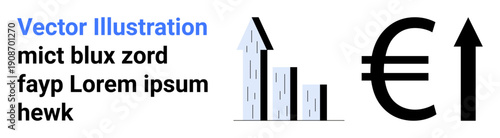 Business economics, currency exchange, financial growth, economic trends, market analysis, monetary value. Euro symbol with upward arrow and bar chart. Business economics and financial growth