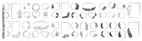 Botanical Wreaths and Frames Bundle with Leaves, Branches, Tropical Floral Elements