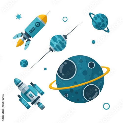 Space Exploration: Rockets, Planets, and Satellites in a Cosmic Scene