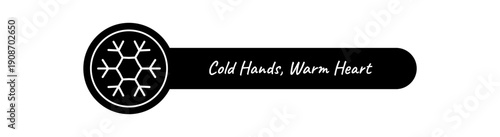 Black and white sticker with snow flake line for package lid seal. Frost and winter decoration element, cold accent for christmas parcel. Simple sticker with snowflake shape, flat minimal.