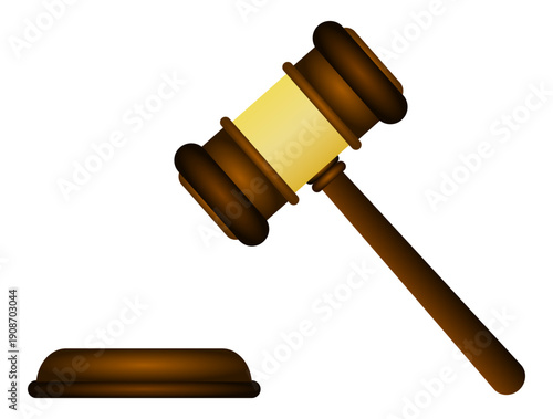 Ilustración de mazo o martillo de la justicia. Vector color para app, folleto, sitio web y otros. Icono de autoridad, justicia, igualdad y derecho. 