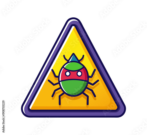 Funny chicken bird on a yellow triangle road sign warning of dangerous nuclear radiation risk vector illustration icon for caution and safety attention