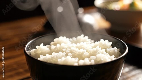 hot rice in bowl as asian culture dining