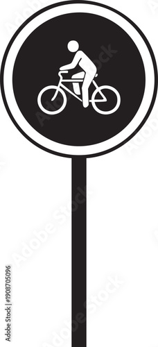 Single Cycle Path Mandatory Road Sign Silhouettes Isolated on White Background
