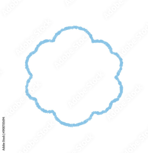 Groovy crayon scallop outline with hand drawn shape forms a cute retro border. The playful chalk sketch offers a unique y2k doodle frame as stylish graphic background for creative abstract