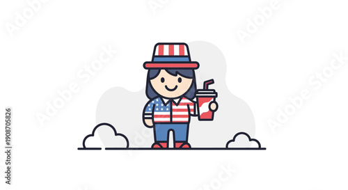 Cute Child Celebrating Independence Day with American Flag-themed Drink