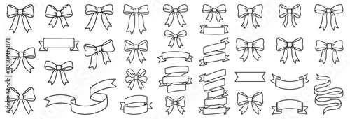 Collection of decorative  gift bows and holiday ribbons