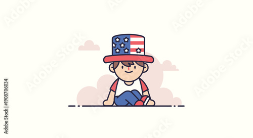 Cute Child Wearing Patriotic Uncle Sam Hat, Independence Day Celebration