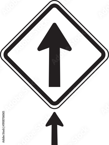 Single Directional Arrow Straight Ahead Sign Silhouettes Isolated on White Background