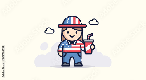 Cute Child Playing Golf with American Flag-themed Outfit