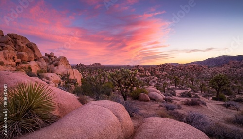 Pink Sunset Over Desert Rocks Peaceful Landscape