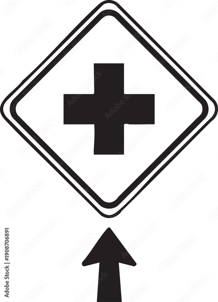 Obraz premium Single Hospital Cross Informational Sign Silhouettes Isolated on White Background