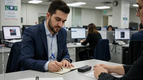 Wallpaper Mural Business Meeting in Office - Man Taking Notes During Discussion. Torontodigital.ca