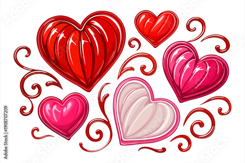 Glossy hearts. Heart-shaped glossy candies for Valentine's Day. Vector collection of isolated elements