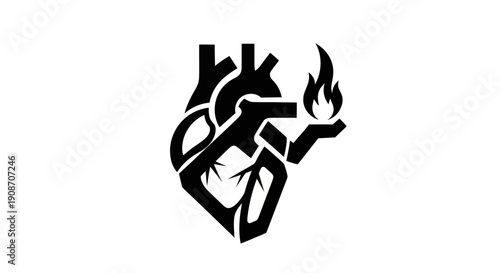 Stylized heart with flame symbol design