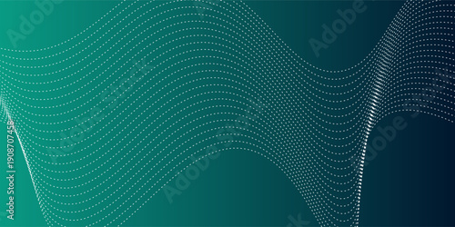 Digital wavy white dots technology speed connect blue. Green and black background. Cyber nano information design