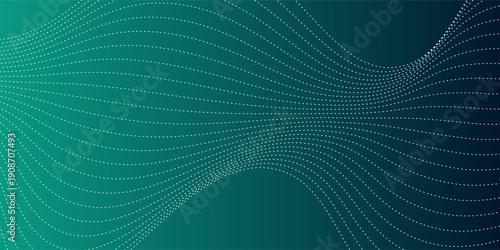 Digital wavy white dots technology speed connect blue. Green and black background. Cyber nano information design. Vcetor illustration