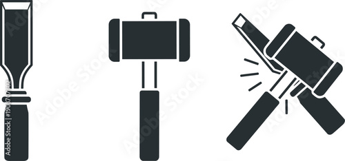 Chisel and hammer icons representing woodworking and construction tools