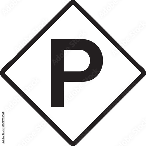 Single Parking P Symbol Informational Sign Silhouettes Isolated on White Background